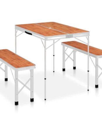 Foldbart Campingbord Med   Bænke Aluminium Brun