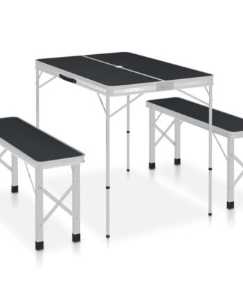 Foldbart Campingbord Med   Bænke Aluminium Grå