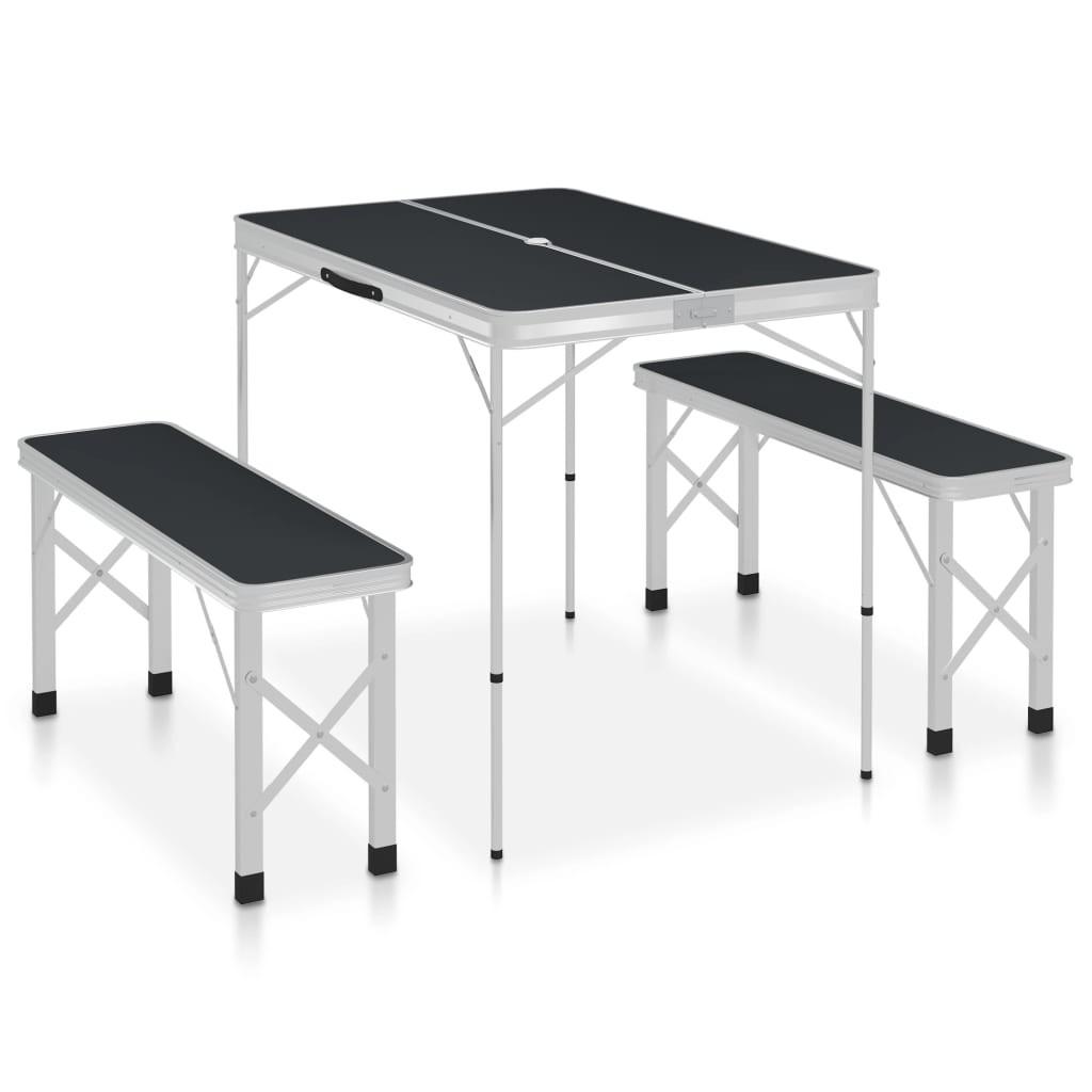 Foldbart Campingbord Med Bænke Aluminium Grå