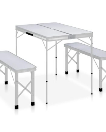 Foldbart Campingbord Med   Bænke Aluminium Hvid
