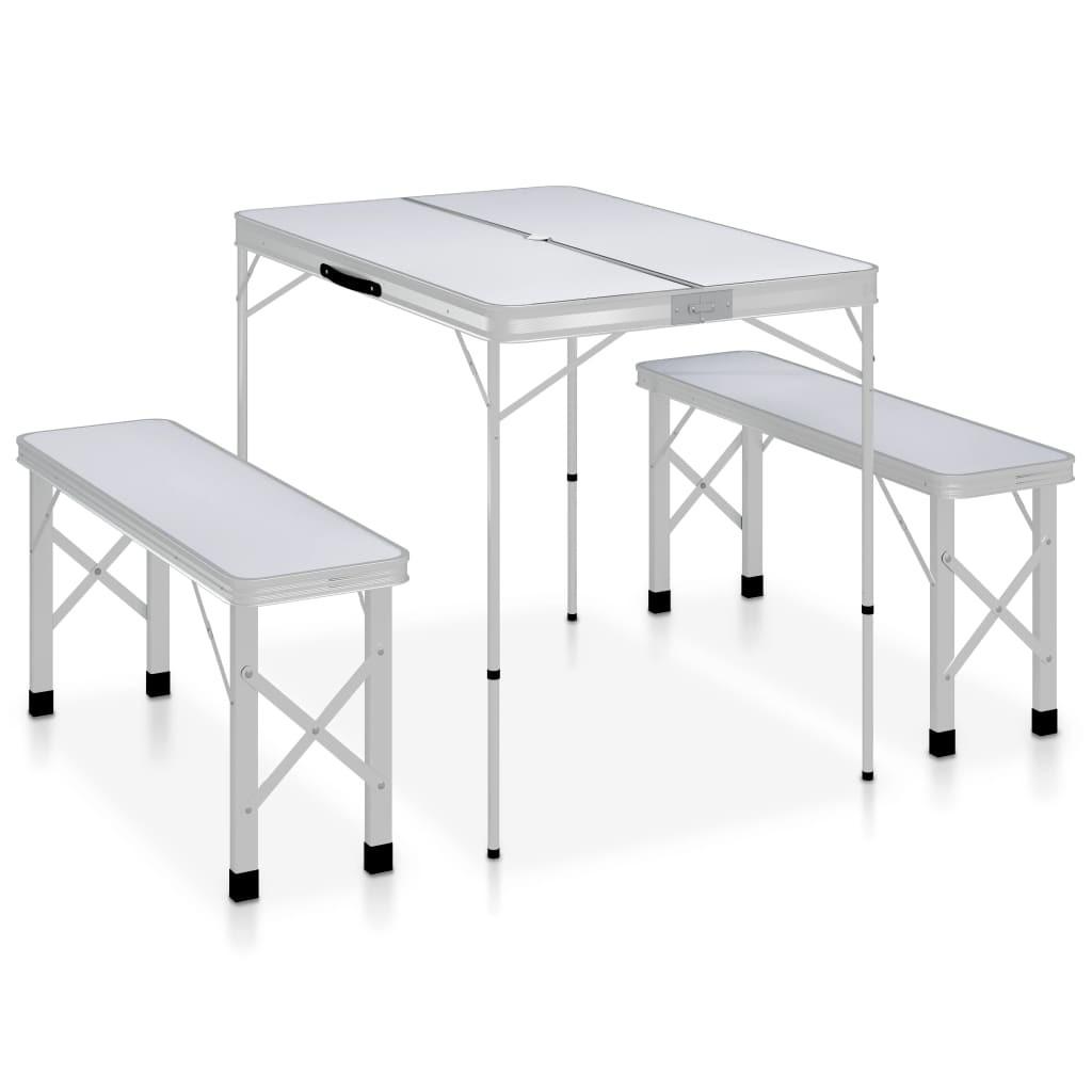 Foldbart Campingbord Med Bænke Aluminium Hvid