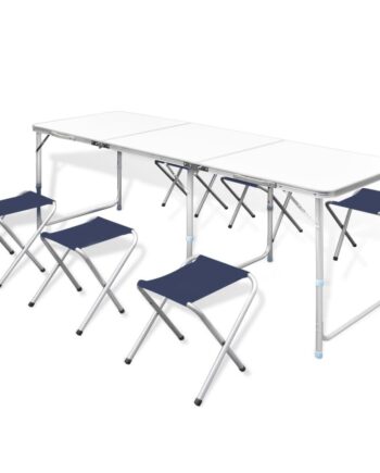 Højdejustérbart Campingbord Og   Klapstole 180x60 Cm