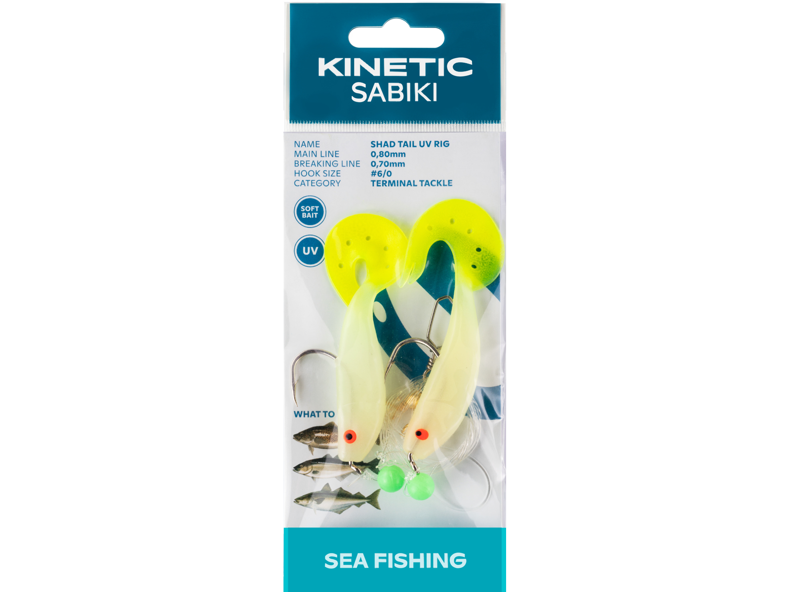 Kinetic Sabiki Shad Tail Torskeforfang      Glow Yellow