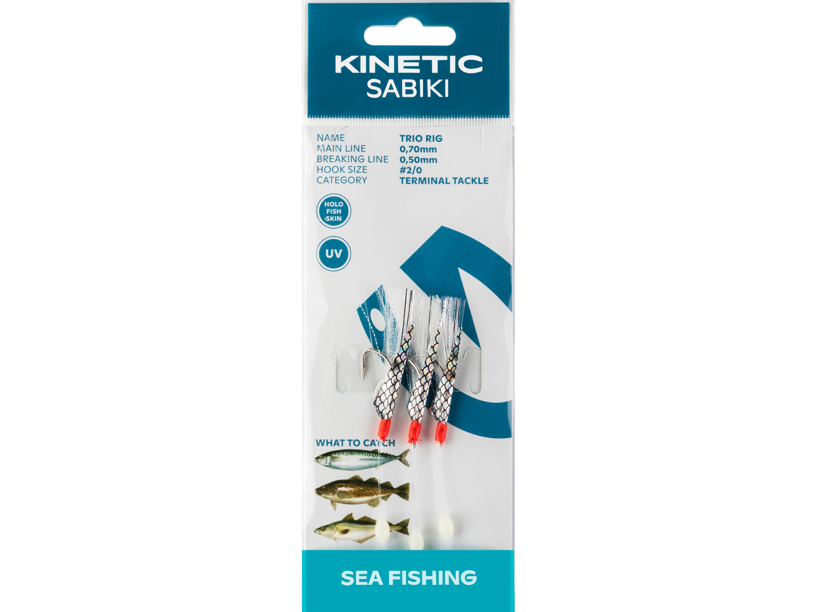 Kinetic Sabiki Trio Torsk Makrel Forfang      White Flash