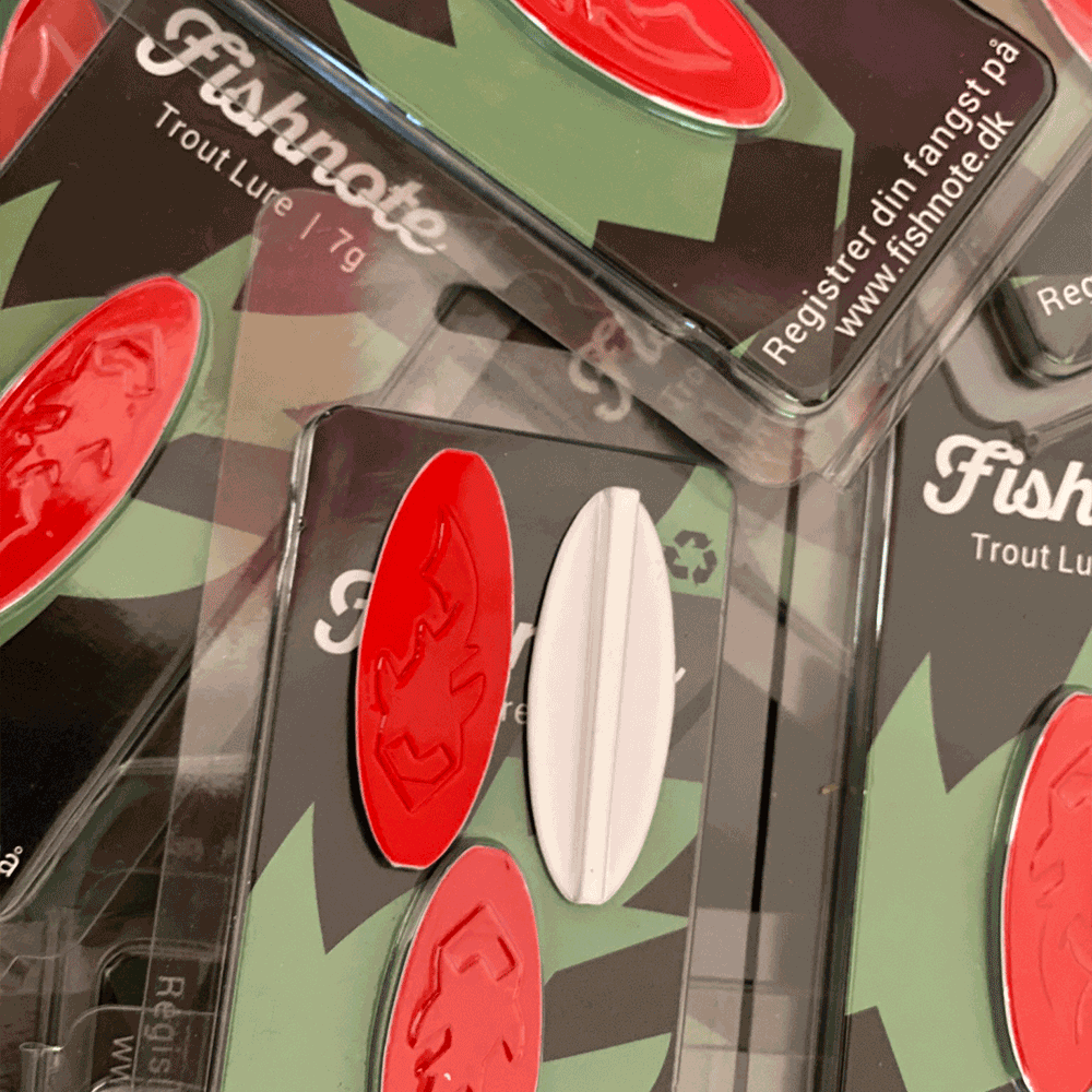 Fishnote Trout Lure   Gr Rød Hvid Gennemløber