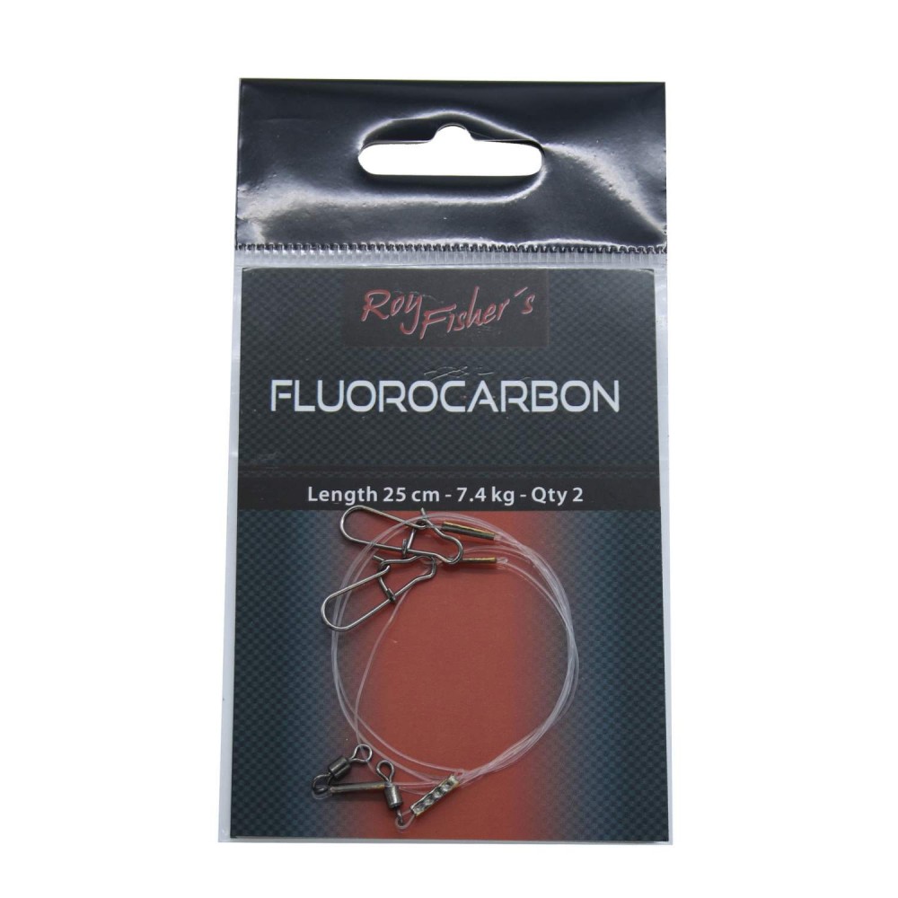 Roy Fishers Fluorocarbon Med Svirvel Og Karabinhage   28mm Svirvler