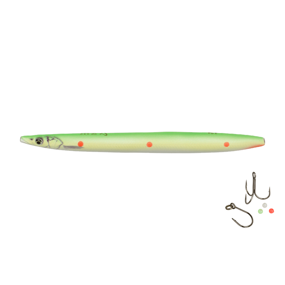 Savage Gear Line Thru Sandeel Hotspot 11cm 15gr Flou Green Red Dots Gennemløber
